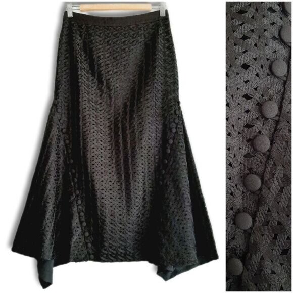 C/MEO / Collective Silver Bells Woven Texture Midi Length Skirt Black Sz M - Picture 1 of 16
